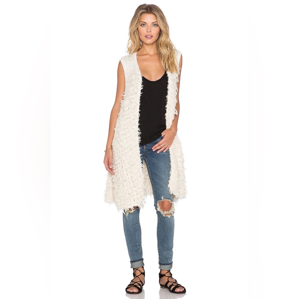 NEW! FREE PEOPLE 'Rolling Stone' Boho Faux Fur Furry Shaggy Sweater Vest
